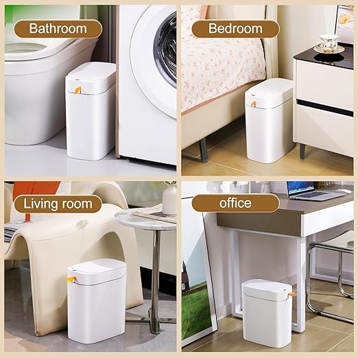 MOPALL Automatic Motion Sensor Bathroom Trash Can with Lid 3.5 Gallon Touchless Garbage Can IPX5 Waterproof Smart Small Waste Basket for Bedroom Kitchen Office