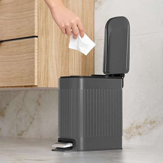 TrashAid Small 1.6 Gallon Stainless Steel Trash Can with Removable Inner Bucket Grey Hands Free Step Pedal Design