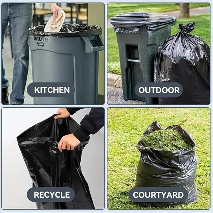 Extra Large Heavy Duty Black Trash Bags - 55-60 Gallon Commercial Grade Thick Flat Open Garbage Bags for Restaurants Hotels and Janitorial Use(100PCS50x60cm)