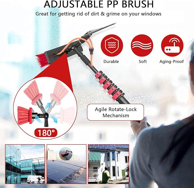 Water Fed Pole Brush Kit Solar Panel Window Cleaner Brush Telescopic Window Cleaning Pole Kit Extendable Outdoor Window Cleaner9m/29.5ft
