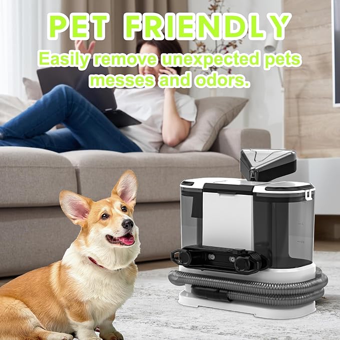 Portable Carpet &amp Upholstery Cleaner Deep Cleaning for Rugs Couch Curtain Car Interiors Stains Pet &amp Family Friendly 800W high-performance motor 21Kpa 120V (White)