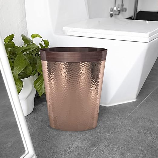 nu steel Set of 2 Round Metal Small 2.5 Gallon Recycle Trash Can Wastebasket Garbage Container Bin for Bathrooms Kitchen Bedroom Home Office - Durable Stainless Steel - Copper Band ORB Finish