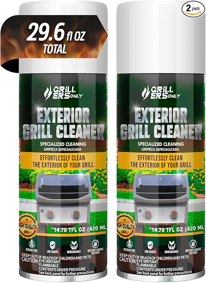 2-Pack Exterior Grill Cleaner Spray | Grill Spray &amp Degreaser for Outdoor Surfaces Patio Furniture &amp Griddles | Anti Rust Spray for Metal Maintenance - 14.8 fl oz.