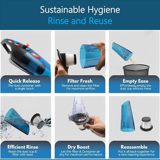 Handheld Vacuum Cordless Rechargeable – 13000PA Powerful Car Vacuum with Best Suction Lightweight Mini Cleaner for Home/Office High-Power Dust Busters for Pet Hair USB Charging &amp LED Light