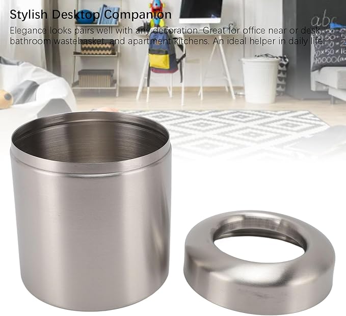 Fockety Countertop Trash Can Stainless Steel Desktop Trash Can Round Garbage Bin Tiny Waste Basket Easy to CleanCountertop Garbage Can for Home Office Near Desk Bathroom Wastebasket