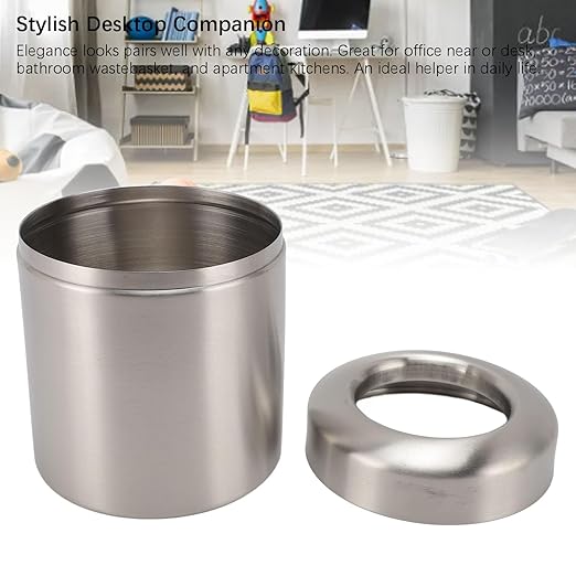 Stainless Steel Trash Bin Trash Cans Metal Garbage Can Modern Round Wastebasket for Bathroom Bedroom Kitchen or Office
