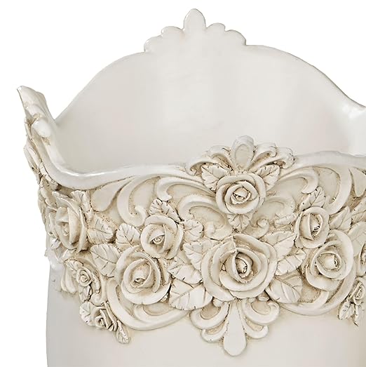 Touch of Class Victoria Rose Antique Ivory Wastebasket for Bathroom or Vanity Area