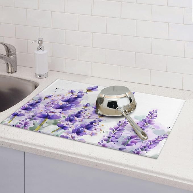 Absorbent Dish Drying Mat For Kitchen Counter Lavender Microfiber Dish Drying Pad Kitchen Gadgets For Easy Clean Multi-Use