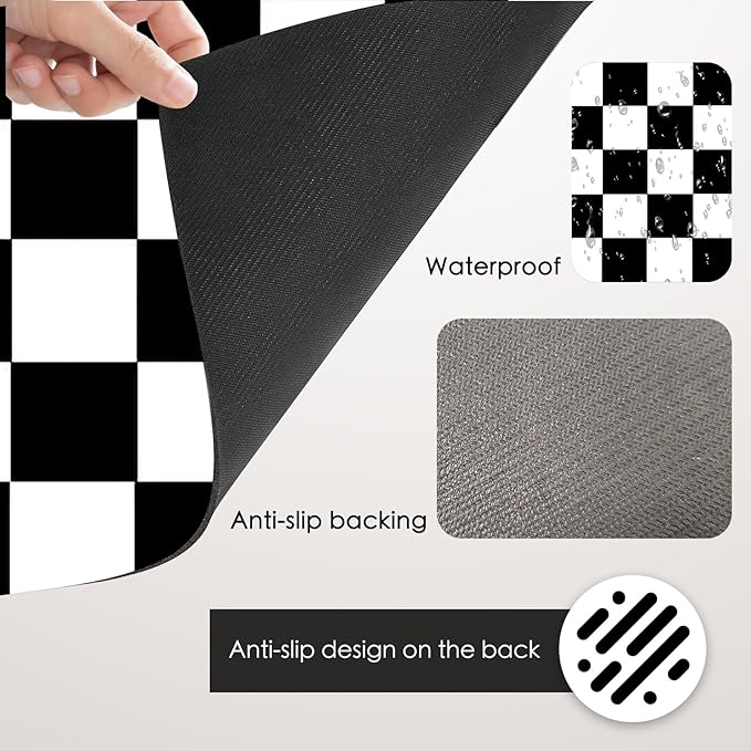 Nuxovilar Coffee Bar Mat Natural Rubber &amp Canvas Fabric 16.92 x 31.1 Checkered Coffee Bar Accessories Protective Mat Home Kitchen Countertop
