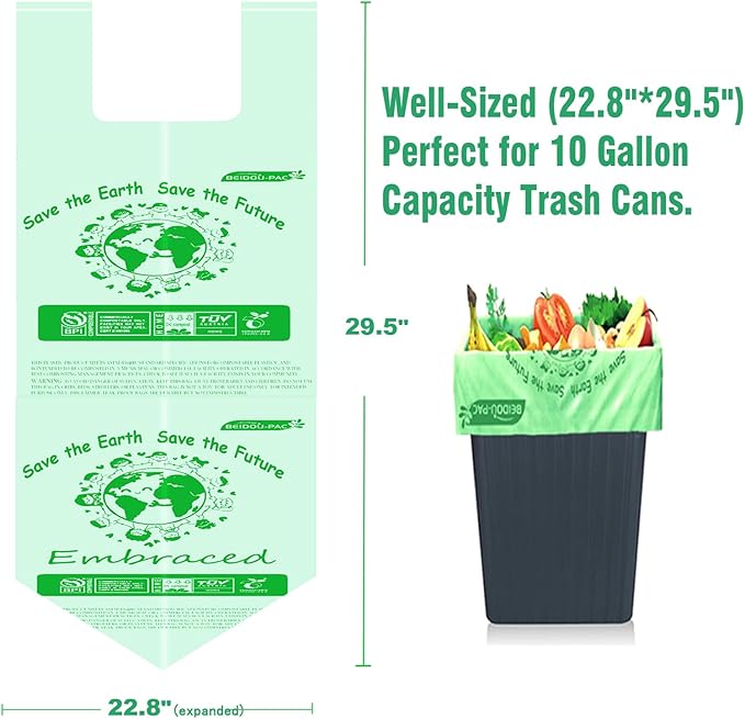 8-10 Gallon Compostable Trash Bags 120 Count Compost Bags Kitchen Trash Bags with Handle Sturdy Biodegradable Garbage Bags Food Scrap Waste Bags ASTM D6400 US BPI Certified