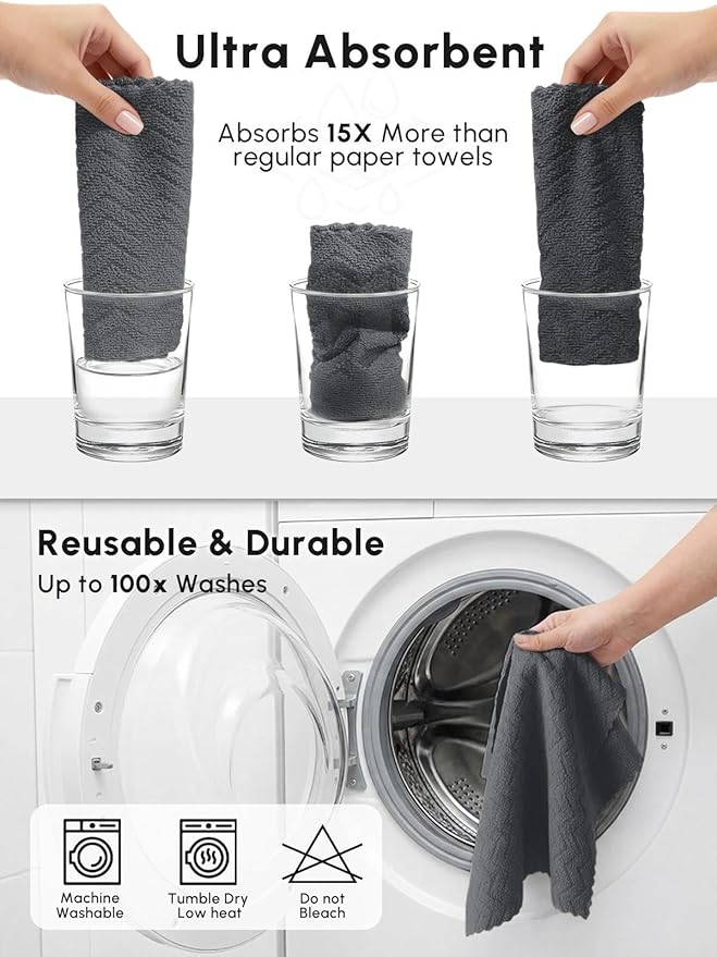 Microfiber Cleaning Cloths Roll 75 Pack Tear Away Microfiber Towels Roll 12 x 12 Lint Free Rags Reusable Cleaning ClothsWashableScratch FreeUltra Absorbent Dish Rags(Dark Grey Ripple)