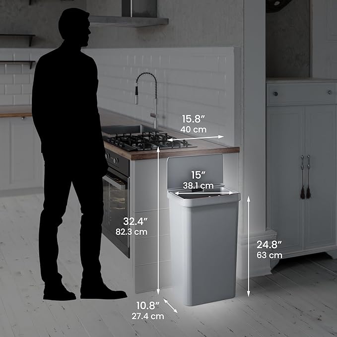 iTouchless 13.2 Gallon Prime Sensor 2.0 Technology Kitchen Trash Can Slim Dent-Proof Gray Automatic Bin for Home Office Garage Business School Plastic