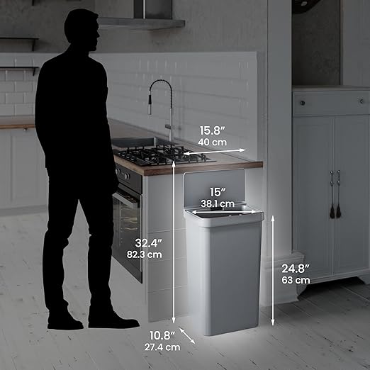 iTouchless Prime 13.2 Gallon Sensor Trash Can Slim and Space-Saving Durable Dent-Proof Construction Automatic Bin Great for Kitchen Home Office Business Garage Gray Color Plastic