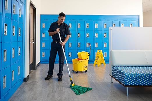 Rubbermaid Commercial Products WaveBrake 26 Qt. Side-Press Mop Bucket and Wringer Combo on Wheels Yellow for Professional/Industrial/Business Heavy-Duty Floor Cleaning/Mopping