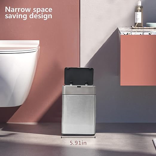 2.4 Gallon / 9L Small Motion Sensor Trash Can Stainless Steel Automatic Trash Bin Touchless Electric Garbage Can for Bathroom Bedroom Under Desk Silver (Silver 2.4 Gallon Stainless Steel)