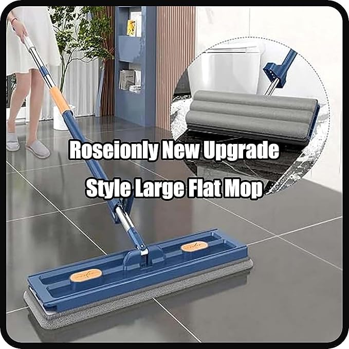 Large Flat Mop Large Flat Mop 360° Rotating Magic Self Wringing Flat Wall Cleaning with Stainless Steel Long Handle for FloorsCornerWindow 12027(White)