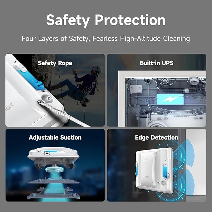 FMART W7 Window Robotic Vacuums 4000Pa Suction Double-Sided Water Spray Anti-Falling &amp Intelligent Edge DetectionWindow Robotic Vacuums for Indoor/Outdoor High-Rise Windows
