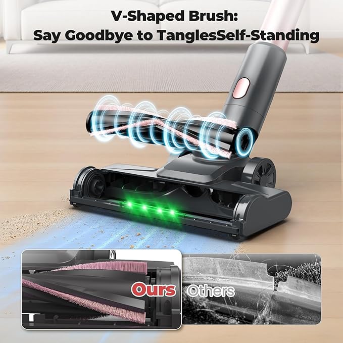 Cordless Vacuum Cleaner Powerful Lightweight Stick Vacuum with Self-Standing Anti-Tangle 8-in-1 Rechargeable Vacuum Cleaners for Home Hardwood Floors Carpet Pet Hair