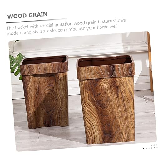 Heavy Duty Trash Can Wood Grain Multi-Function Waste Basket for Home Office