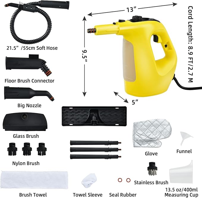 Goplus Multipurpose Handheld Steam Cleaner Pressurized Steam Cleaner with 17 Pieces Accessory Set 350ml Portable All Natural Chemical-Free Steamer for Home Sofa Upholstery Floors Windows Kitchen Bat