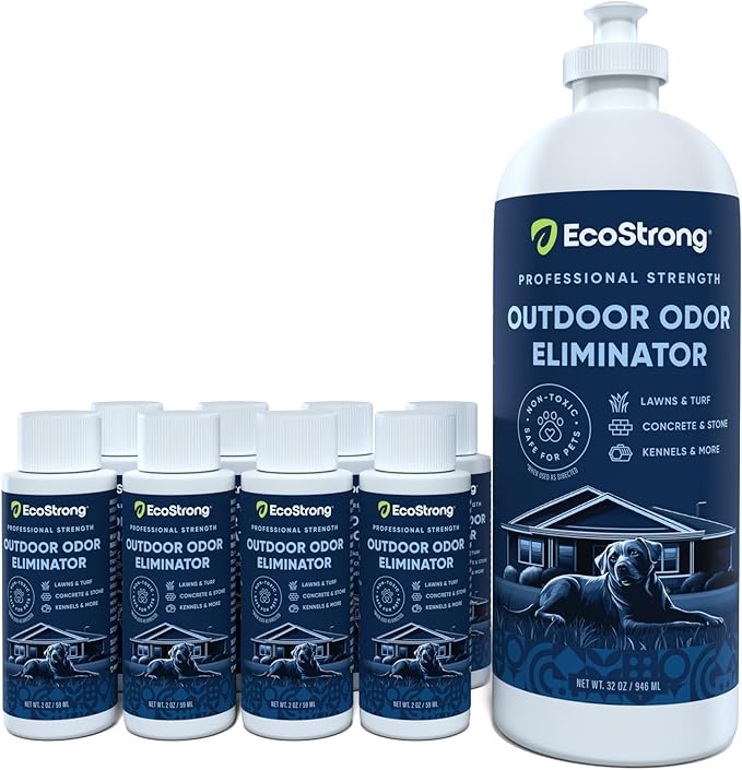 Outdoor Odor Eliminator | Outside Dog Urine Enzyme Cleaner – Powerful Pet Cat Animal Scent Deodorizer | Professional Strength for Yard Turf Kennels Patios Decks (10-2oz Shots with Halo Sprayer)