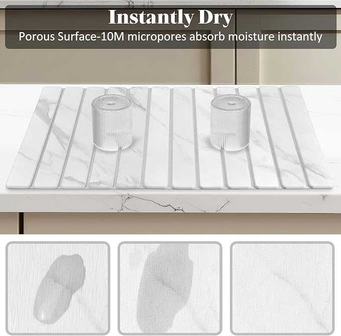 Large Stone Dish Drying Mats for Kitchen Counter 28(L)×16(W) Marble-Pattern Collapsible Quick Drying Dish Mats Ultra Absorbent Diatomaceous Earth Mats for Dishes  Match Any Countertop