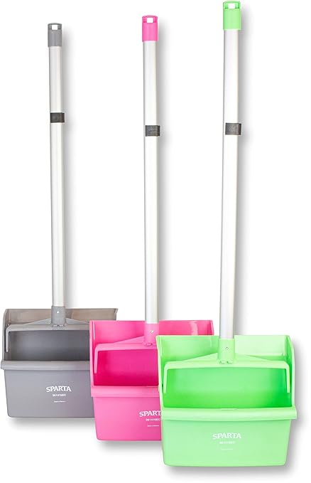 SPARTA Upright Dustpan with Aluminum Handle Serrated Edge for Broom Combing Secure Yoke Lock with Easy Storage Hanging Hole for Commercial Cleaning Plastic 30 Inches Pink (Pack of 2)