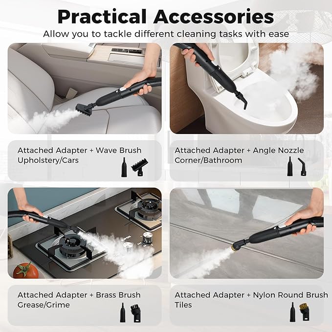 COSTWAY 1500W Portable Steam Cleaner Household Steamer with 34 oz/1 L Water Tank Multipurpose Pressurized Steam Cleaning Machine for Car Upholstery Kitchen Bathroom Grout &amp Tile White