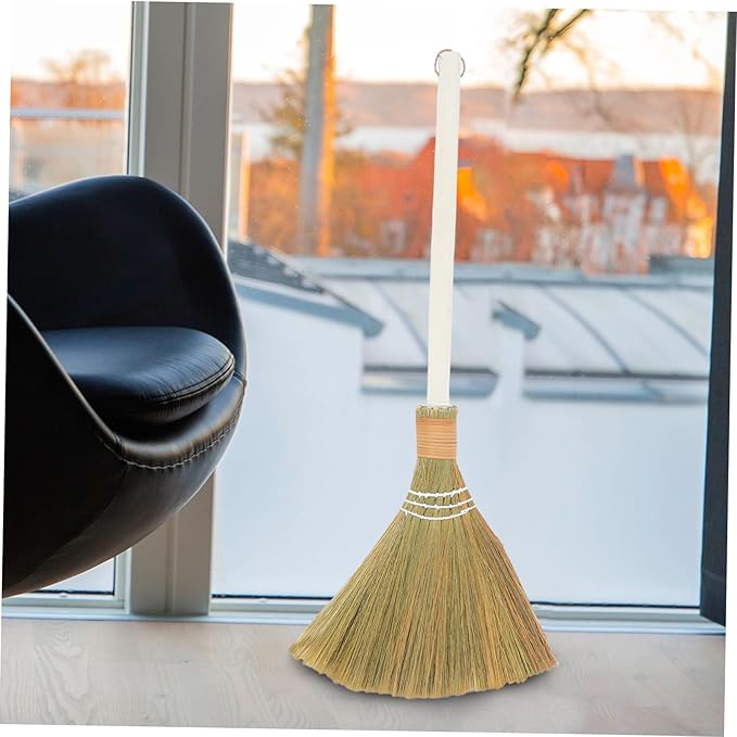 MERRYHAPY 2pcs Indoor Straw Broom Soft Bristle Cleaning Broom Detachable Handle Handwoven Grass for Home Dusting