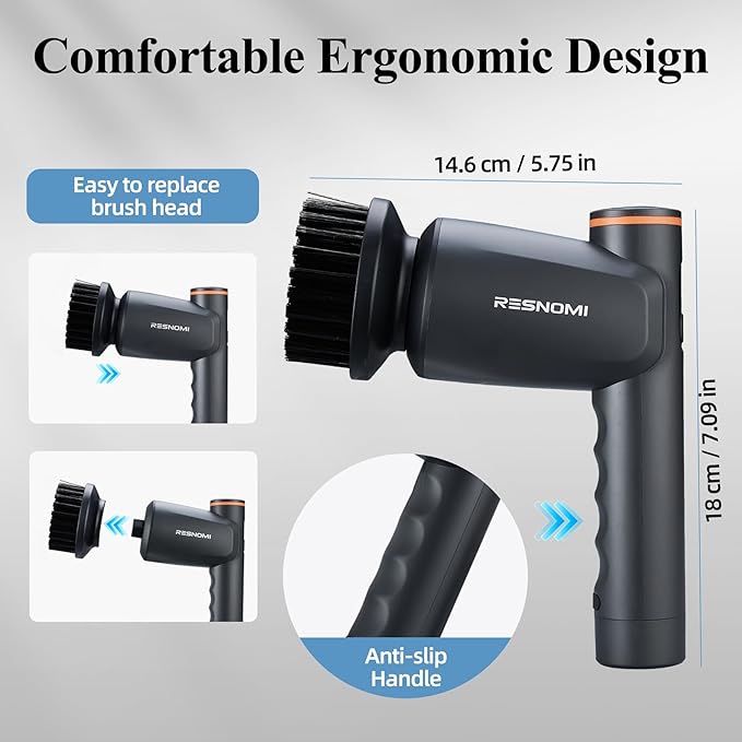 Electric Spin Scrubber Bathroom Shower Scrubber with LCD Display 2 Speeds Electric Scrubber for Cleaning with 6 Replaceable Heads 4-Hour Runtime‌ Cleaning Brush for Kitchen/Car Gray-Black