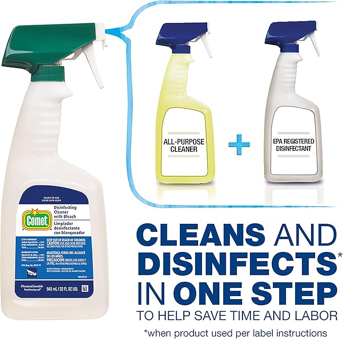 Hospital Grade Bulk Disinfecting Bathroom Sanitizer by Comet Professional Multi-Purpose Spray Cleaner Wipes up Pathogens for Commercial Use 32 oz. (Case of 6)