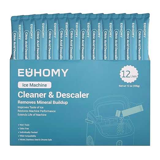 EUHOMY Ice Maker Cleaner &amp Descaler | 12 Use &amp Individually Packed for Each Use | Ice Machine Cleaner with Organic Citric Acid Descaling Powder Compatible with All Brands