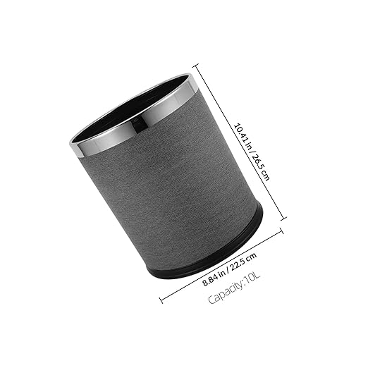 10l Indoor Trash Can Garbage Bin for Bathroom Kitchen Double-Layer Gray Leather Wastebasket Retro Round Home Use Trashcan for Hotel Ktv
