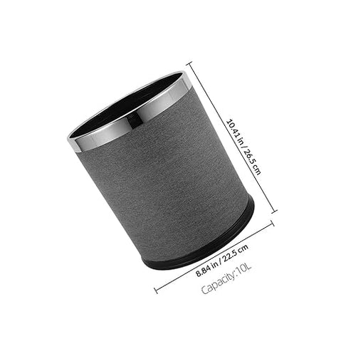 10l Indoor Trash Can Garbage Bin for Bathroom Kitchen Double-Layer Gray Leather Wastebasket Retro Round Home Use Trashcan for Hotel Ktv