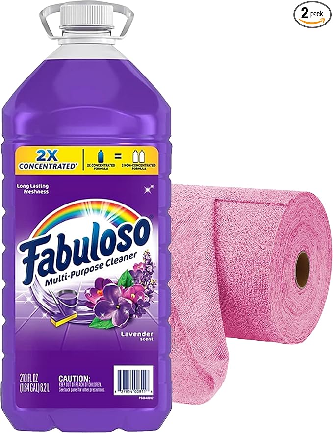 Multi-Purpose Cleaner 2X Concentrated Faboluso Value Pack 210 FL OZ Makes 1.64 Gallons Bundle with Premium Microfiber Cleaning Cloth Roll 75 Sheets (Pink)