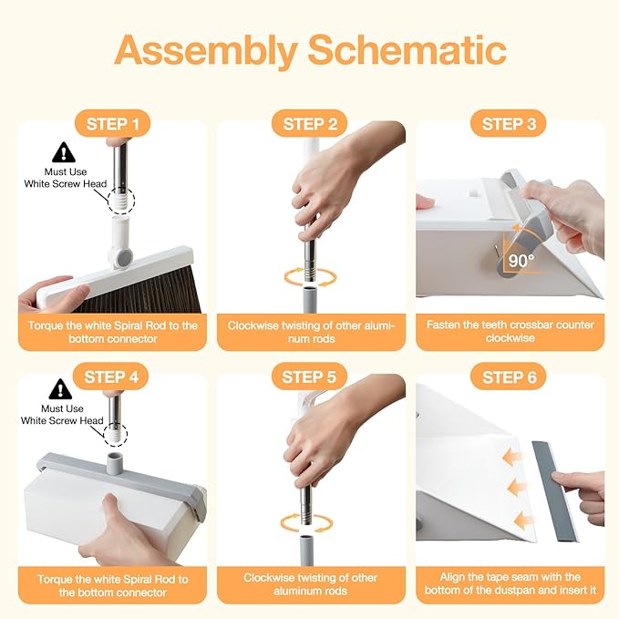 Broom with Dustpan Combo SetUOEOS One-Sweep CleanPet Hair Removal Broom with Self-Cleaning Double-Layer TeethHigh Density Broom and Windproof Dustpan for Indoor&ampOutdoor