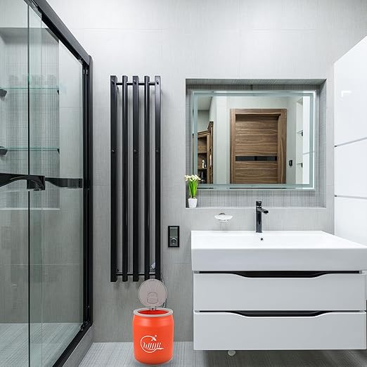TIDTALEO Soda Can Shaped Trash Can with Press Lid Orange Plastic Wastebasket for Bathroom Bedroom Office Compact Covered Garbage Bin for Home and Car Use