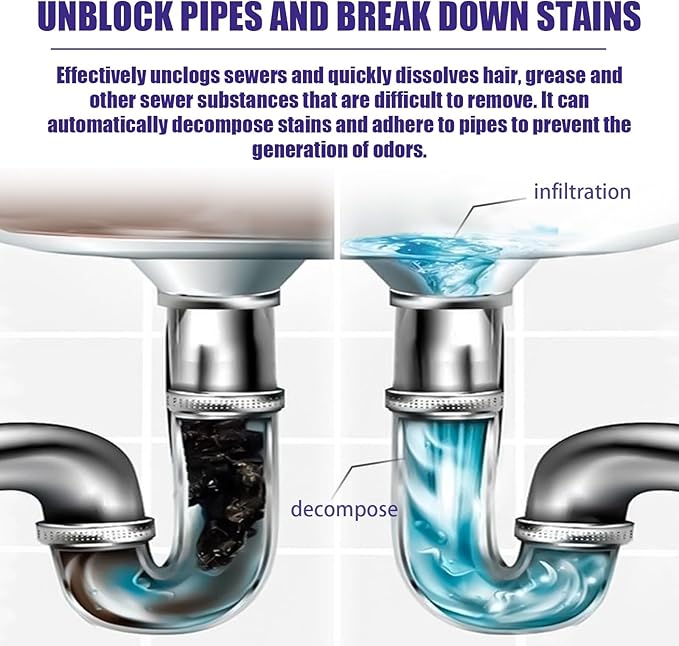 Drain Cleaner Powder - Unclog Kitchen &amp Bathroom Drains Eliminate Odors Prevent Blockages - Safe for Pipes(1PCS)