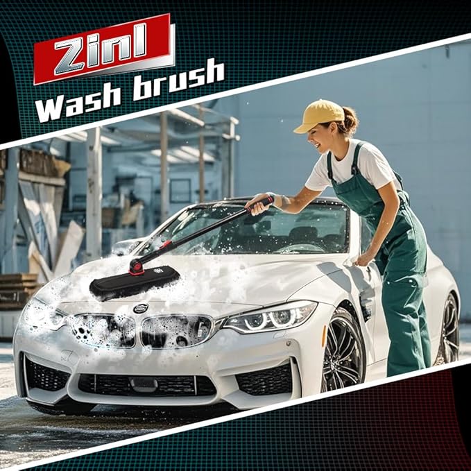 2In1 Brush And Duster For Car ExteriorChenille Car Wash Brush Mop*1PCWax Cotton Car Duster Mop*1PC Remove DustFreely Switch A Retractable Black Steel PoleCar Cleaning Supplies For Truck Rv Boat