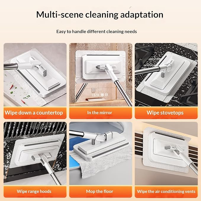 Lazy Mop Wet and Dry - Automatic Cloth Changing Mini Mop with 1-Second Snap Grip &amp 2 Reusable Cloths