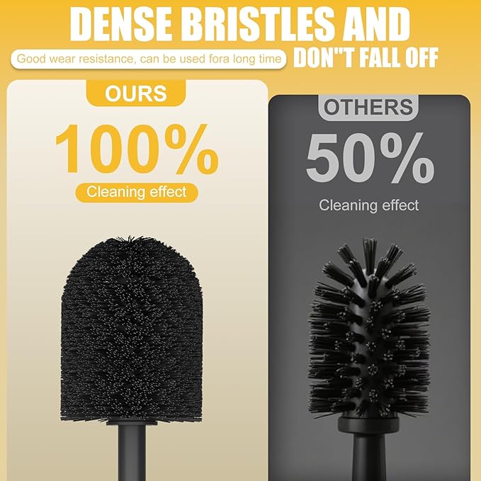 BESy Toilet Brush and Holder Toilet Cleaner Bowl Set with Two Brush with Extra Long Handle Durable Bristles Toilet Scrubber and Covered Holder Drip-Proof Stainless Steel Matte Black