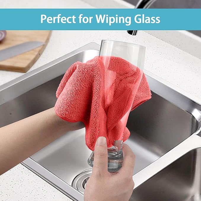 HOMEXCEL Red Microfiber Cleaning Cloth 100 Pack Microfiber Towel for Cars Lint Free Scratch-Free Highly Absorbent and Cleaning Rags for House Window and Glass Cars TV Screen 11.5 X11.5 inch