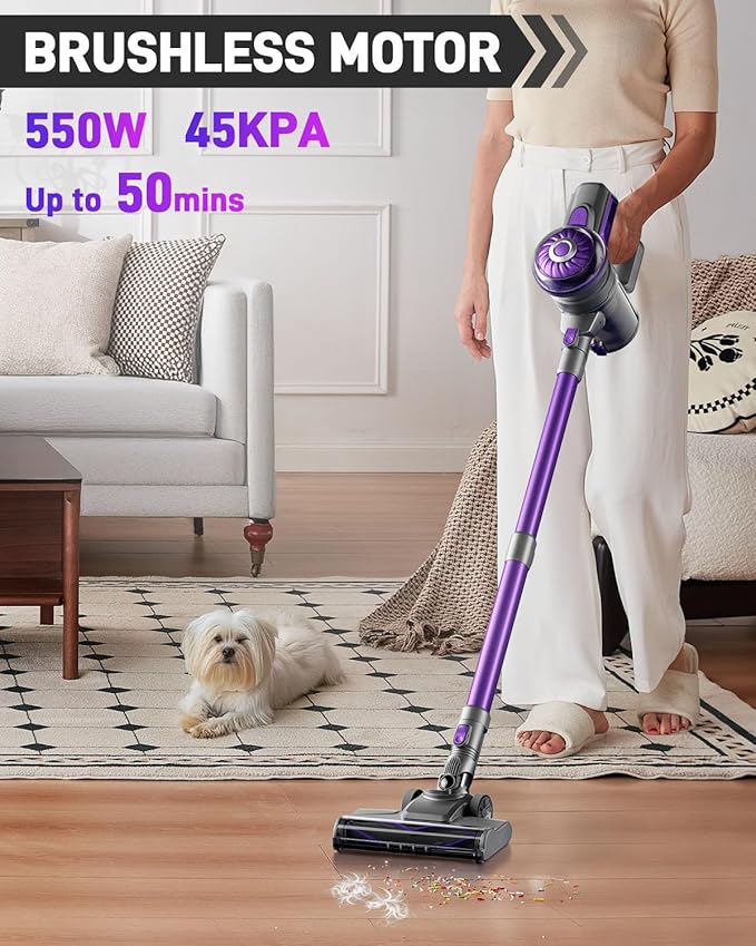 Cordless Vacuum Cleaner Stick Vac Cleaners for Home with Tangle-ResistantUp to 50 MinutesPowerful SuctionRechargeableLightweightHandheld Versatile for Carpet Hard Floor Pet Hair S2