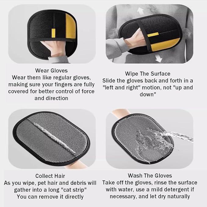 Electrostatic Pet Hair Removal Glove Static Removal Gloves for Pet Hair Reusable Double Sided Electrostatic Pet Hair Remover for Couch Furniture Carpet Car Seat (3PCS)