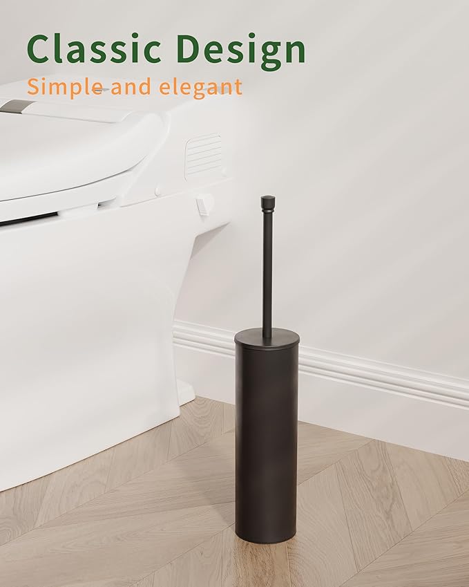 Toilet Brush and Holder Set Toilet Bowl Brush for Bathroom with Long Handle Stainless Steel Toilet Cleaner Brush with Durable Scrubbing BristlesSplash-Proof (Matte Black)