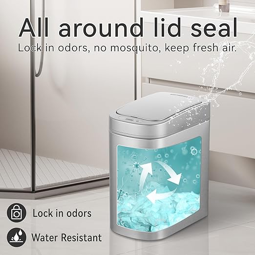 Ninestars Automatic Motion Sensor Bathroom Trash Can 1.8 Gallon Smart Opening Garbage Bin for Bathroom Bedroom Kitchen Office