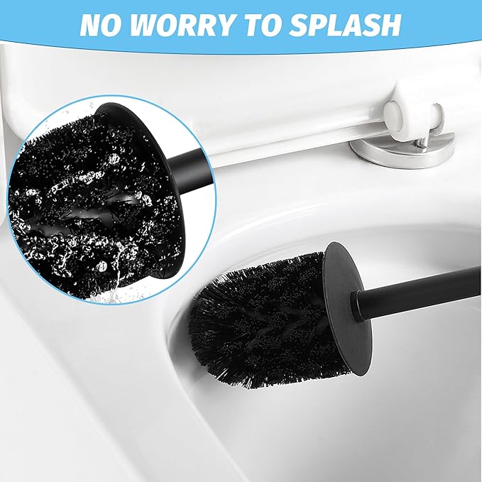 Toilet Brush and Holder Black for Bathroom Storage and OrganizationSquare Deep Cleaning Black Toilet Brush for Bathroom