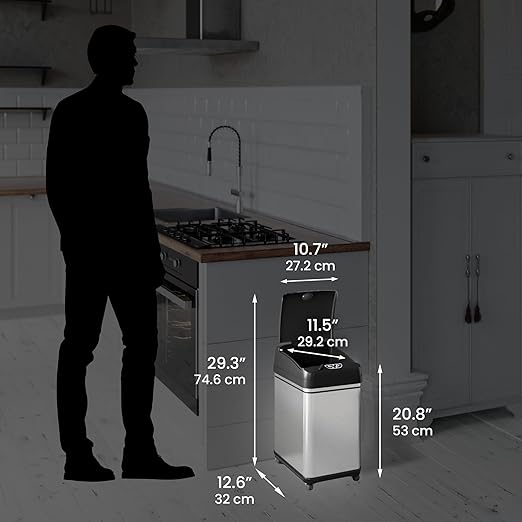 iTouchless Glide 8 Gallon Pet-Proof Sensor Trash Can with Wheels and Odor Control Stainless Steel Kitchen Garbage Bin Stops Dogs and Cats Getting in