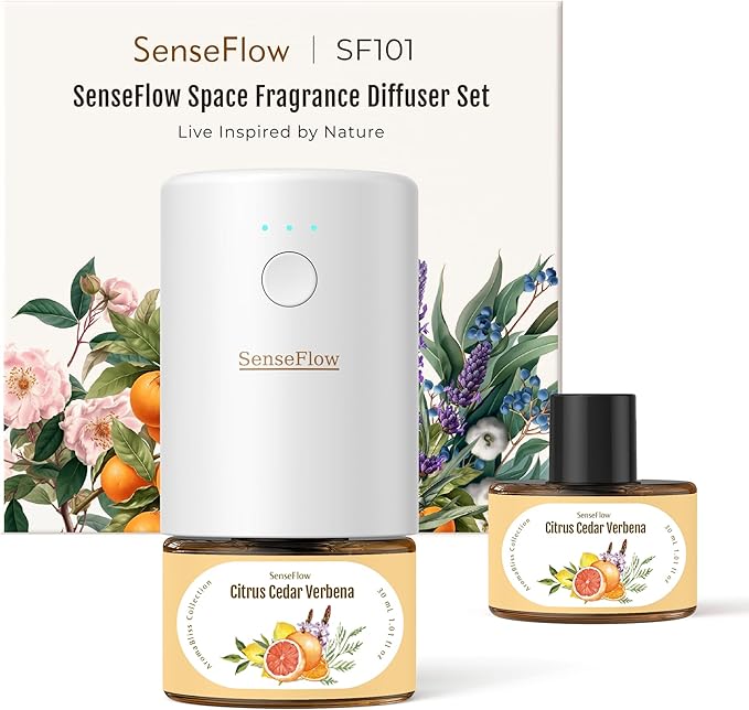 SF101 Pro Plug In Air Freshener Waterless Essential Oil Diffuser Non-Toxic Aroma Diffuser Adjustable 120-Day Natural Scent Mist Covers 1000 Sq Ft- Free 30ml Citrus Cedar Verbena