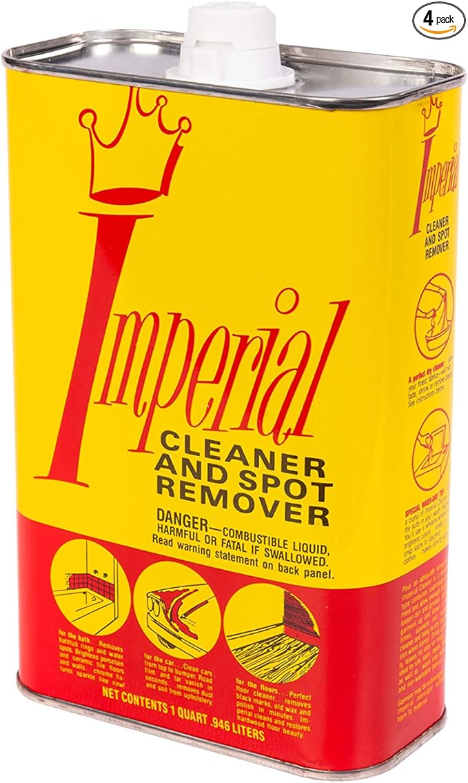 Imperial Cleaner and Spot Remover 32 floz (Pack of 4) Multi-Use Dry Cleaning Fluid for Upholstery Dry Cleaning Solvent Spot Remover Tar Remover for Cars and More Safe on Upholstery Clothes